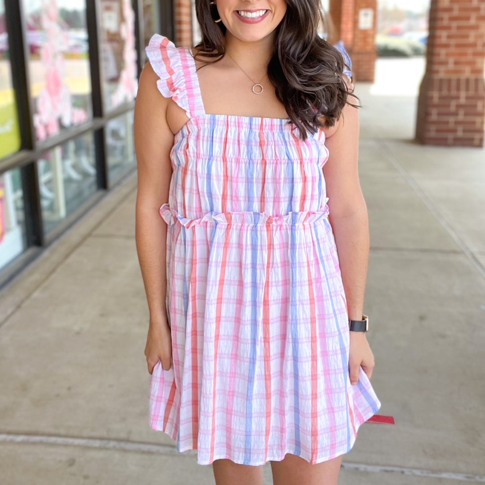 Lida Kate Colorful Smocked Flutter Sleeve Dress